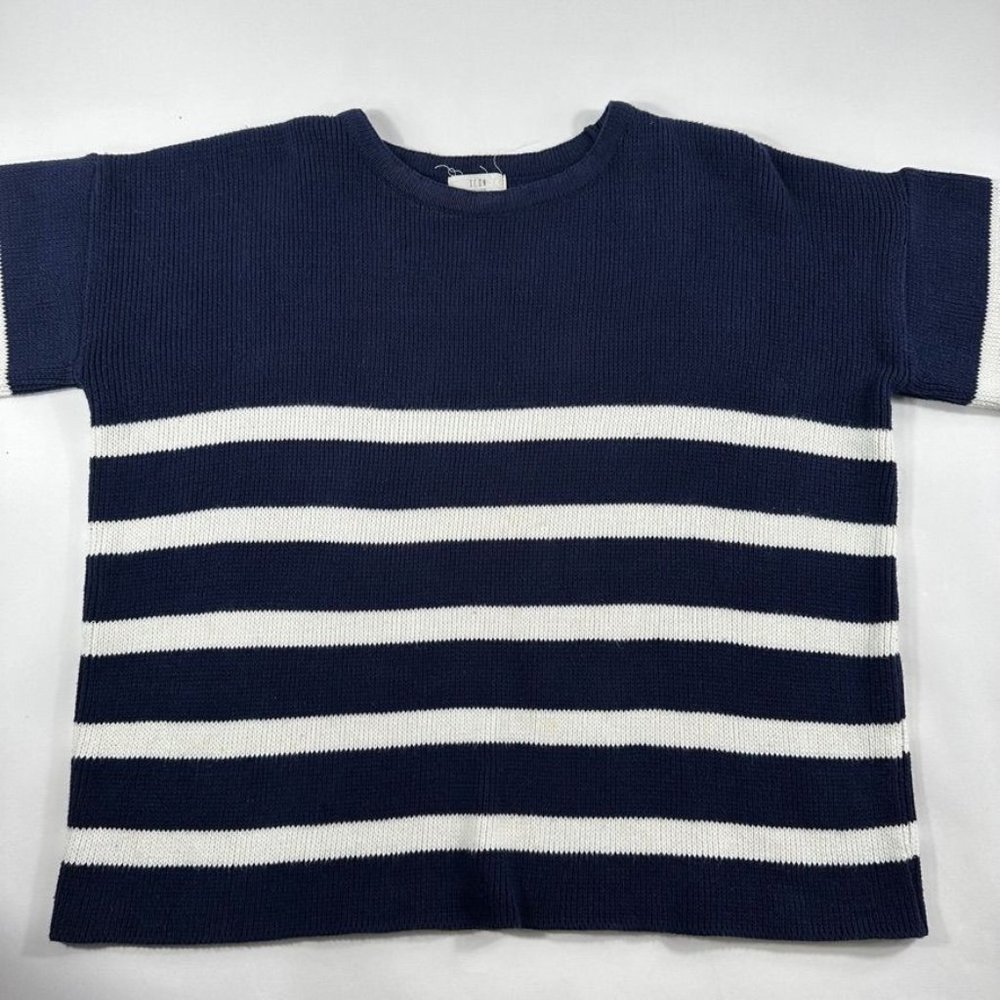 ICON Womens Striped Crew Neck Sweater One size Navy Knit Relaxed Fit Pullover